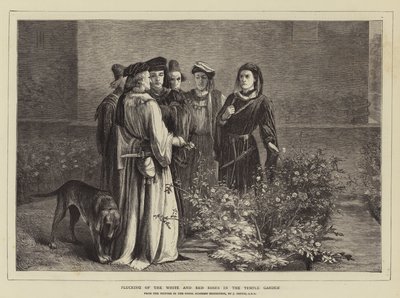 Cueillette des Roses Blanches et Rouges dans le Jardin du Temple - John Pettie